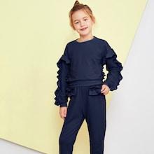 Shein Girls Ruffle Trim Pullover & Pants Set