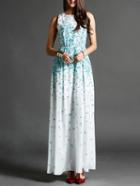 Shein Blue Round Neck Sleeveless Floral Print Maxi Dress