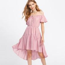 Shein Flutter Sleeve Ruffle Dip Hem Dress