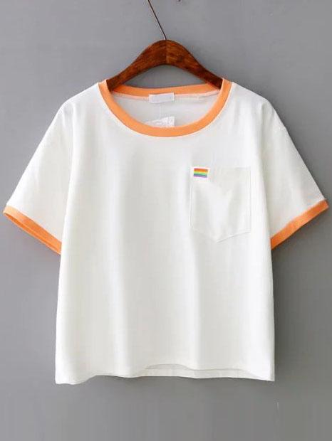 Shein Contrast Trim Pocket T-shirt