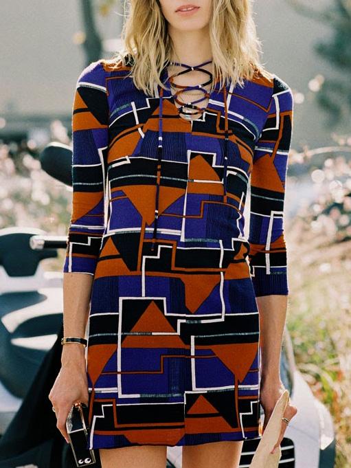 Shein Lace Up Neck Patchwork Dress