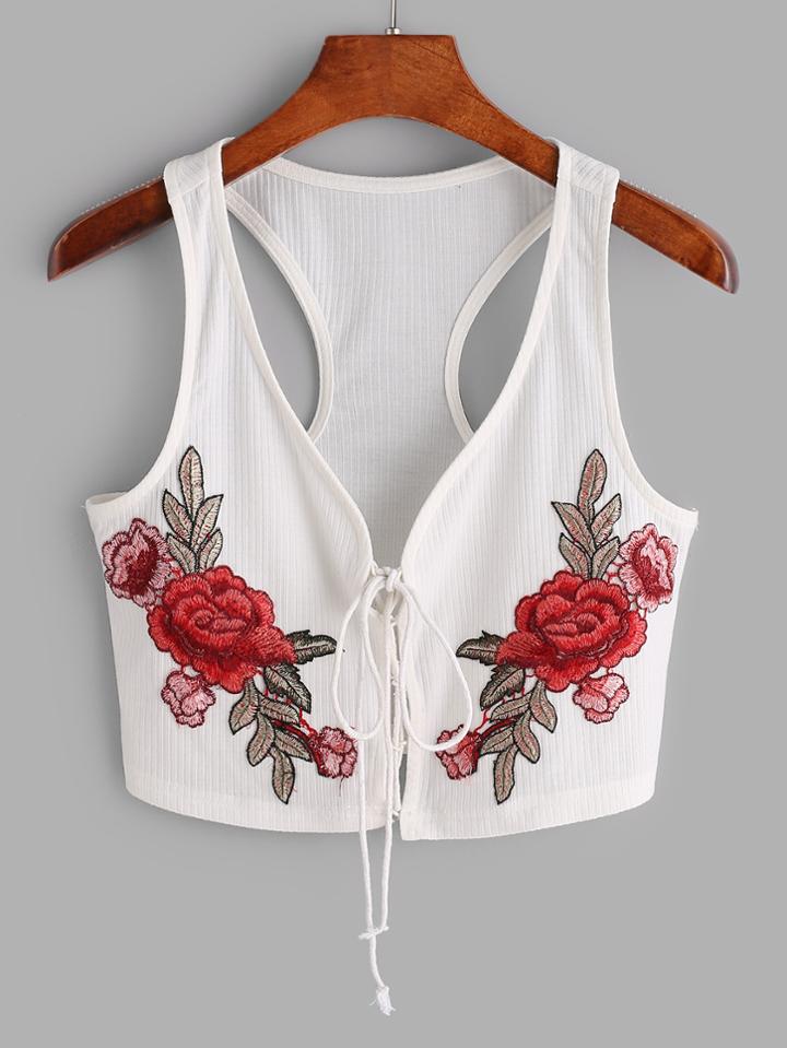 Shein Lace-up Front Patches Racerback Tank Top