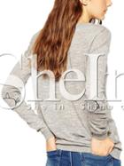Shein Grey Long Sleeve Embroidered Sweatshirt