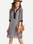 Shein Contrast Trim Vertical Striped Tunic Dress
