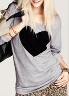 Rosewe Chic Long Sleeve Round Neck T Shirt With Heart Print