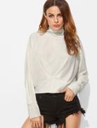 Shein White Cowl Neck Pleated Front Sweatshirt