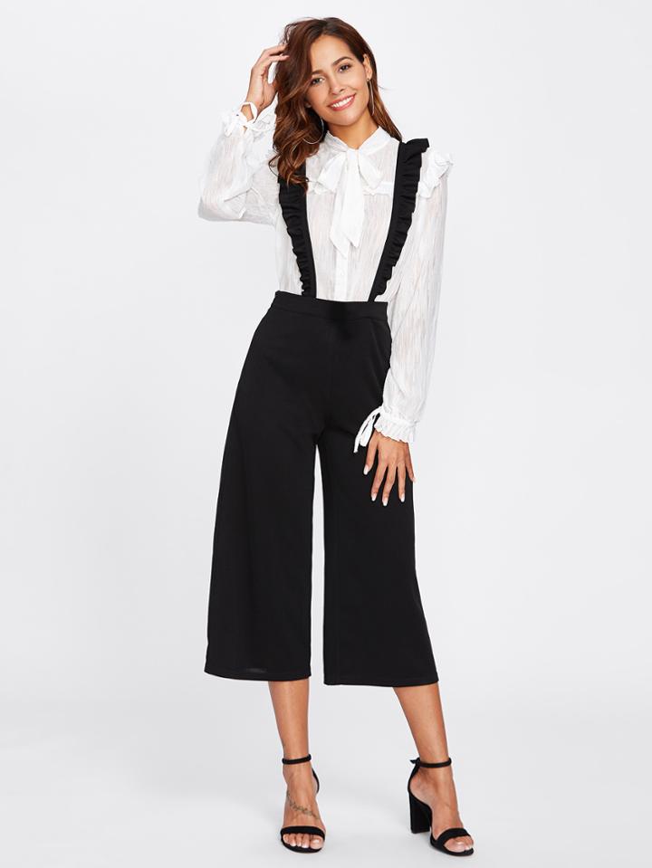 Shein Crisscross Frill Strap Culotte Pants