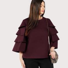 Shein Plus Keyhole Back Tiered Ruffle Sleeve Top