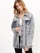 Shein Grey Ripped Button Up Boyfriend Denim Jacket