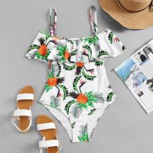 Shein Tropical Print Flounce Swimsuit