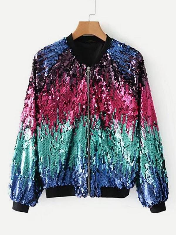 Shein Ombre Raglan Sleeve Sequin Jacket