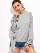 Shein Heather Grey Cut And Sew Sweatshirt With Bow Tie Detail