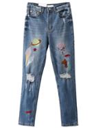 Shein Blue Embroidered Denim Pants
