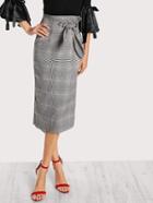 Shein Grommet Detail Bow Tie Plaid Wrap Skirt