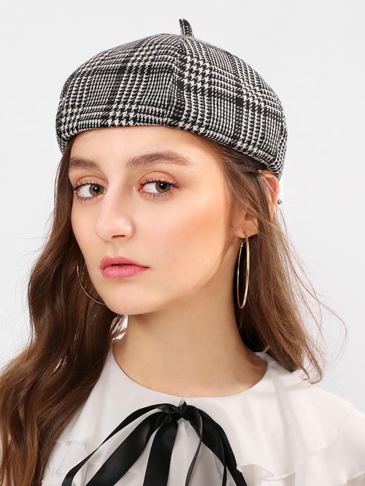 Shein Houndstooth Beret Cap