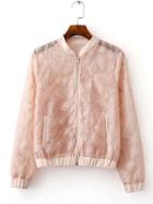 Shein Apricot Elastic Cuff Embroidery Pocket Jacket