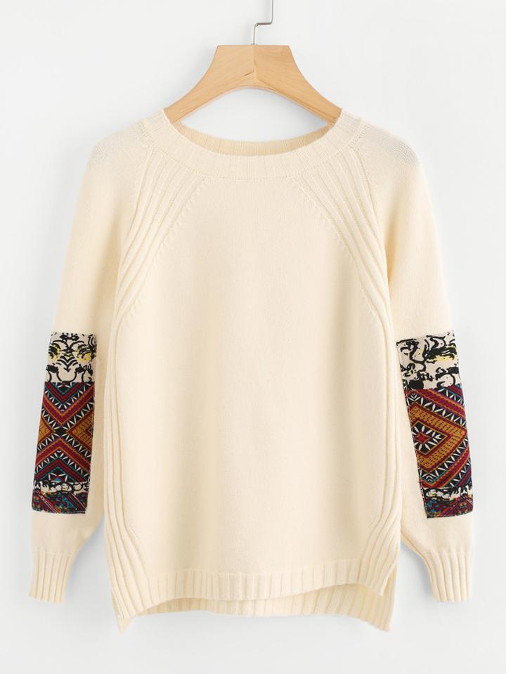 Shein Geo Patch Raglan Sleeve High Low Jumper