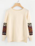 Shein Geo Patch Raglan Sleeve High Low Jumper