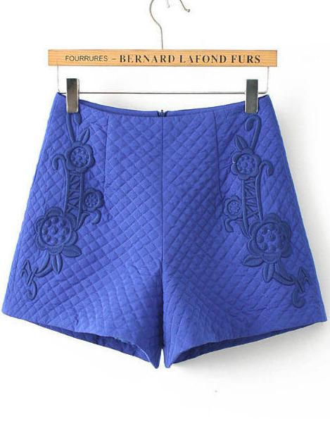 Shein Blue Diamond Patterned Embroidered Shorts