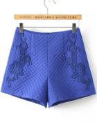 Shein Blue Diamond Patterned Embroidered Shorts