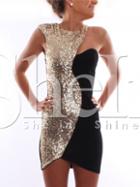 Shein Black Gold Sequined Sleeveless Dress