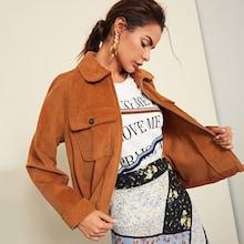 Shein Pocket Front Zip Up Corduroy Jacket