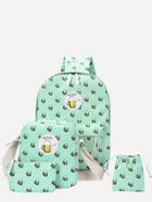 Shein Light Green Canvas Beer Print 4 Pieces Bags