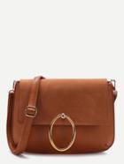 Shein Brown Ring Detail Flap Pu Cross Body Bag