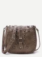 Shein Khaki Criss Cross Detail Buckle Pu Saddle Bag