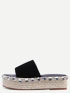 Shein Black Peep Toe Rhinestone Thick-soled Espadrille Slippers