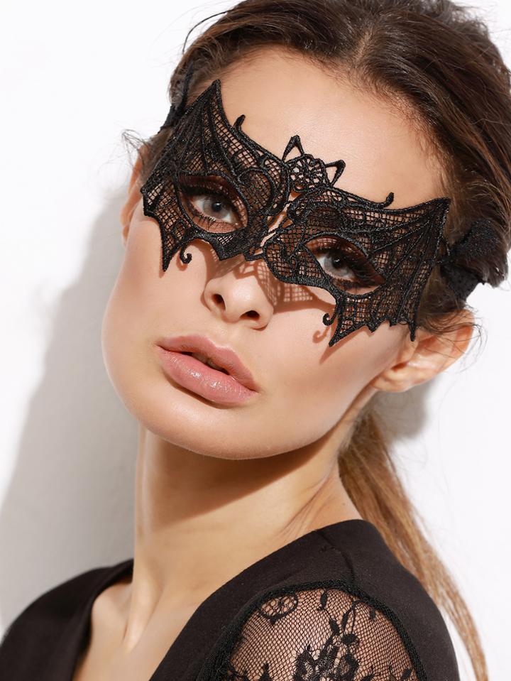 Shein Black Bat Shaped Lace Mask