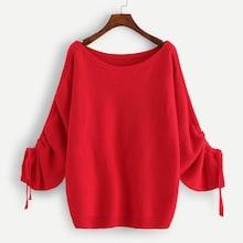 Shein Drawstring Sleeve Solid Jumper