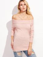 Shein Pink Foldover Off The Shoulder Sweater