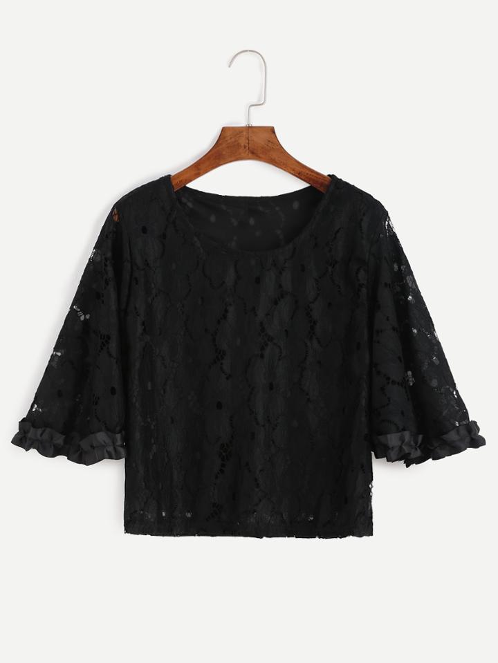 Shein Black Crochet Lace Hollow Out Top