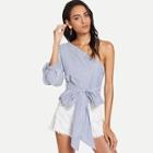Shein Gathered Sleeve One Shoulder Striped Top