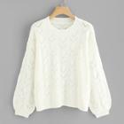 Shein Lantern Sleeve Eyelet Geo Sweater