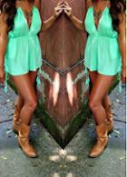 Rosewe Plunging Neck Mint Green Loose Romper