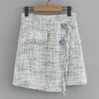 Shein Fringe Trim Overlap Tweed Skirt