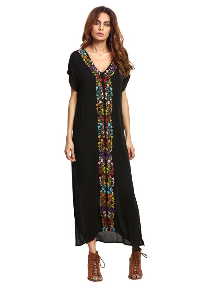 Shein Black Placement Print Split Side Maxi Dress