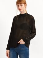 Shein Black Doll Collar Sheer Mesh Blouse
