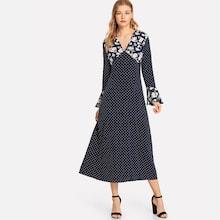 Shein Bell Cuff Floral & Polka Dot Dress