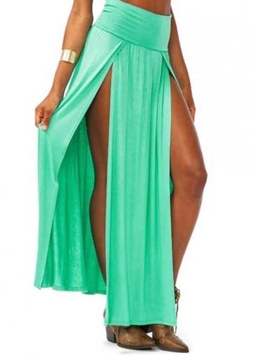 Rosewe Shining Green Side Slit Design High Waist Skirt