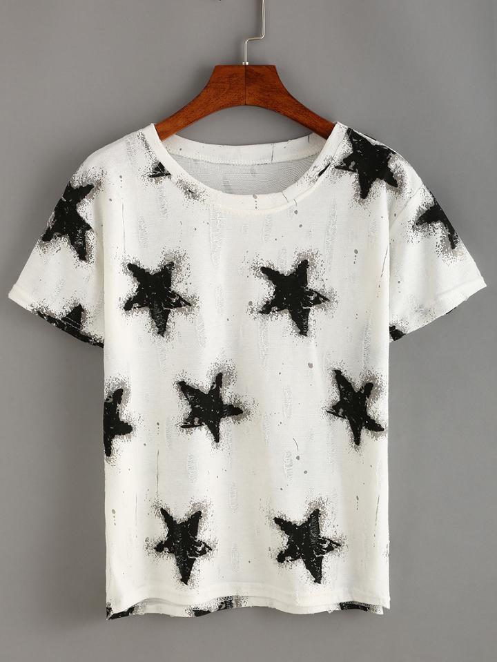 Shein Smudged Star Print T-shirt