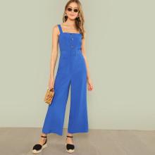Shein Button Up Wide Leg Strap Jumpsuit