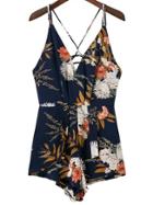 Shein Floral Criss Cross Back Playsuit