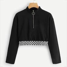 Shein Gingham Panel Zipper Detail Tee