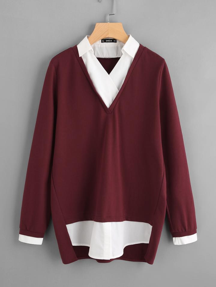Shein Contrast Dip Hem 2 In 1 Pullover
