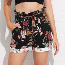 Shein Frilled Self Belted Floral Shorts