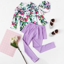 Shein Girls Flower Print Two Piece Swimwear