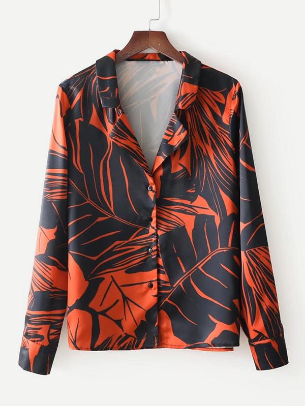 Shein Jungle Print Revere Collar Shirt